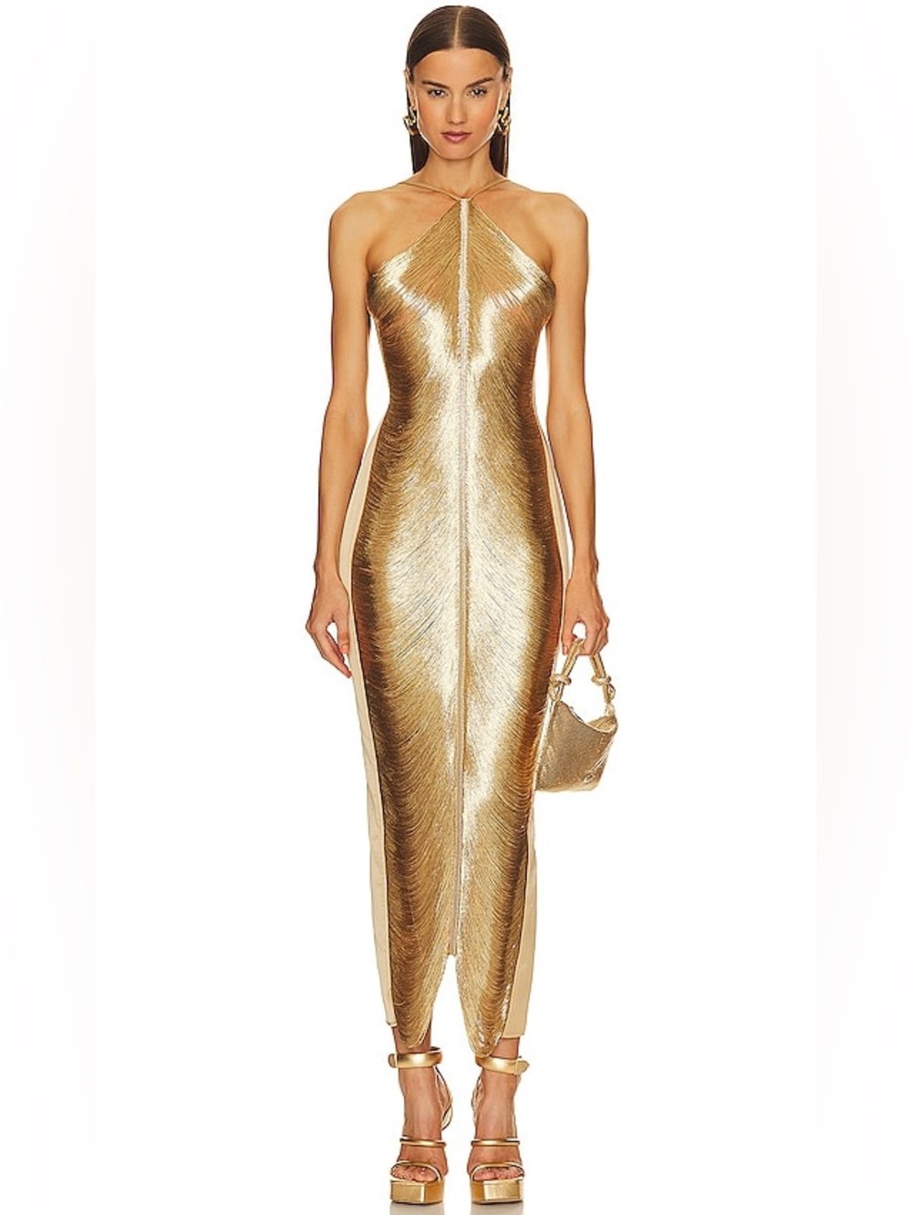 Cult Gaia Renata Gown Gold Metallic Halter Maxi Dress Small - Picture 2 of 5